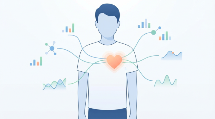 Equilibrio entre corazón humano y datos en ilustración minimalista